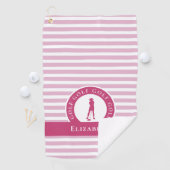 Golfer Vrouw Golf Silhouette Monogram Naam Roze Golfhanddoek (Insitu)