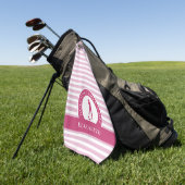 Golfer Vrouw Golf Silhouette Monogram Naam Roze Golfhanddoek (Groen)
