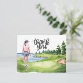 Golfer Vrouw in golfbaan waterverf Briefkaart (Staand voorkant)