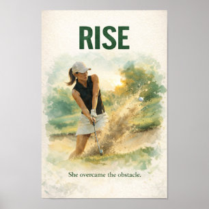 Golfer vrouw is golf aan het spelen poster