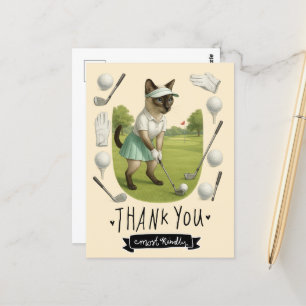 Golfer vrouw op de golfbaan voor kattenliefhebbers briefkaart