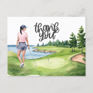 Golfer Vrouw op golfbaan aquarel Briefkaart