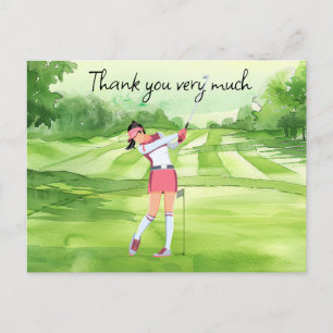 Golfer vrouw op golfbaan waterverf briefkaart