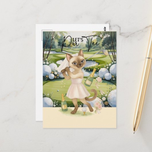 Golfer vrouw Save the Date Bruid Bachelorette Briefkaart (Voorkant / Achterkant in situ)