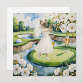 Golfer vrouw Save the Date Bruid Bachelorette Kaart (Voorkant / Achterkant)