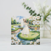 Golfer vrouw Save the Date Bruid Bachelorette Kaart (Staand voorkant)