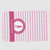 Golfer Vrouwelijk Golf Silhouet Monogram Naam Roze Golfhanddoek (Horizontaal)
