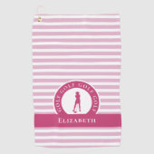 Golfer Vrouwelijk Golf Silhouet Monogram Naam Roze Golfhanddoek (Voorkant)