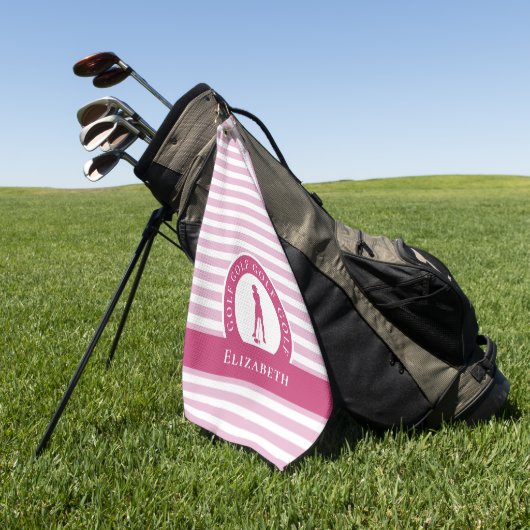 Golfer Vrouwelijk Golf Silhouet Monogram Naam Roze Golfhanddoek (Groen)