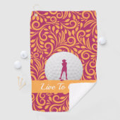 Golfer Vrouwelijke Lady Silhouette Roze Sinaasappe Golfhanddoek (Insitu)
