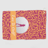 Golfer Vrouwelijke Lady Silhouette Roze Sinaasappe Golfhanddoek (Horizontaal)