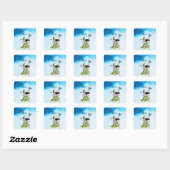 Golfer-waterverf op groen gras met blauw hemelwate vierkante sticker (Vel)