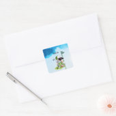 Golfer-waterverf op groen gras met blauw hemelwate vierkante sticker (Envelop)