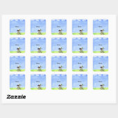 Golfer-waterverf op groen gras met blauwe lucht vierkante sticker (Vel)