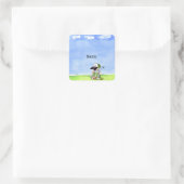 Golfer-waterverf op groen gras met blauwe lucht vierkante sticker (Tas)