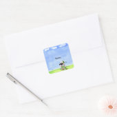 Golfer-waterverf op groen gras met blauwe lucht vierkante sticker (Envelop)