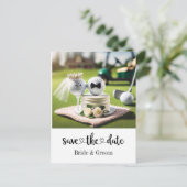 Golfer Wedding Bewaar de datum op het zetten van g Briefkaart (Staand voorkant)