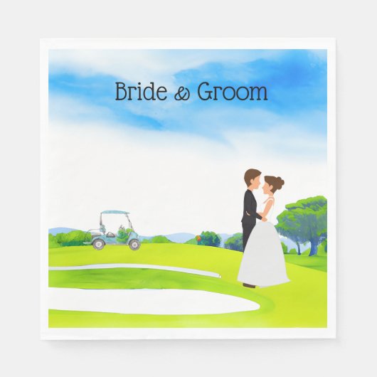 Golfer Wedding Bride en Groom op golfbaan Servet (Voorkant)