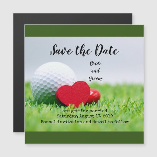 Golfer Wedding Invitation met liefde en golfbal Magnetische Uitnodiging (Voorkant / Achterkant)
