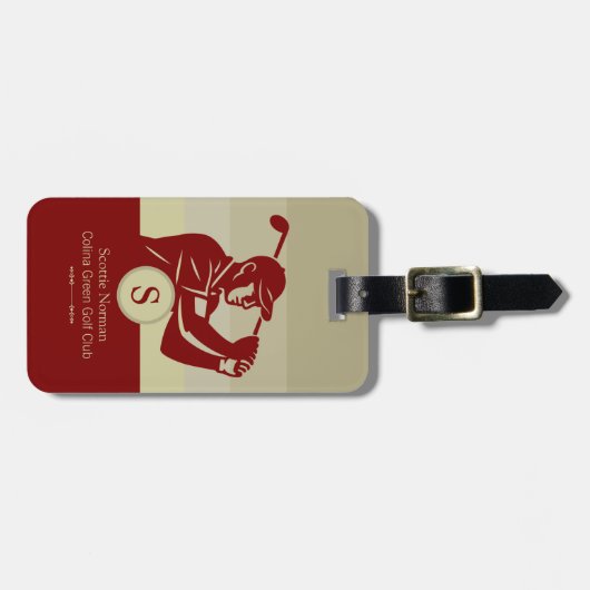 Golfer with Golf Club Elegant Red Bagagelabel (Voorkant horizontaal)