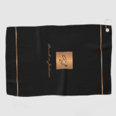 Golfer zwart goud moderne monogrammed naam elegant golfhanddoek (Horizontaal)