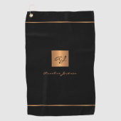 Golfer zwart goud moderne monogrammed naam elegant golfhanddoek (Voorkant)