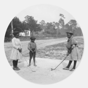 Golferinos African American Children Golf c1905 Ronde Sticker