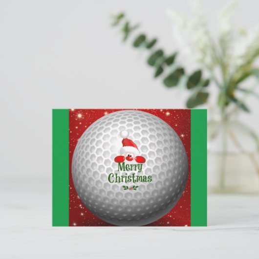 Golferkerstman, "prettige kerst"-groeten briefkaart (Staand voorkant)