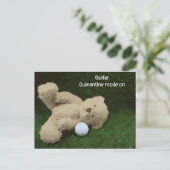 Golferquarantaine-modus op teddybeer en golfbal briefkaart (Staand voorkant)
