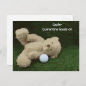Golferquarantaine-modus op teddybeer en golfbal briefkaart (Voorkant / Achterkant)