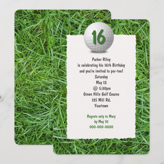 Golfer's 16e verjaardag kaart (Voorkant / Achterkant)