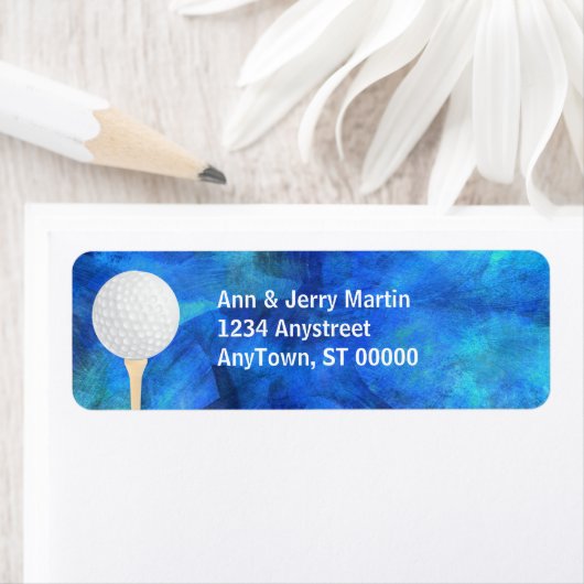 Golfers Adres Label Golf Ball Blauw en Wit (Insitu)