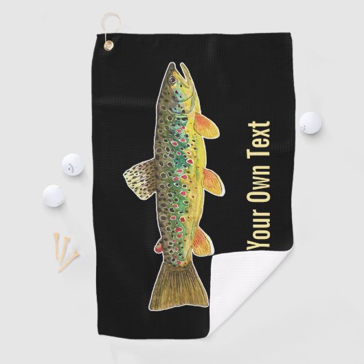 Golfer's bruine forel vliegt met angler's golfhanddoek (Insitu)