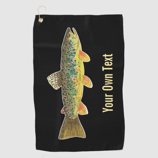 Golfer's bruine forel vliegt met angler's golfhanddoek (Voorkant)