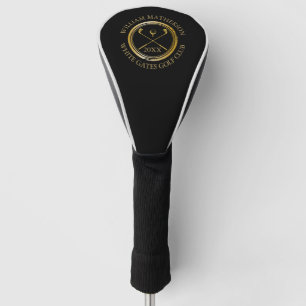 Golfers Club Naam Datum Zwart en Goud Golfheadcover
