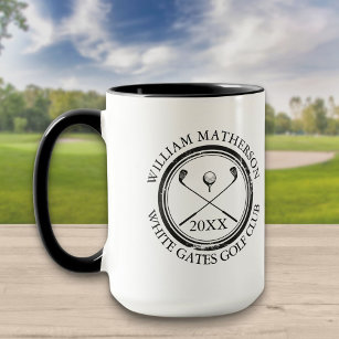 Golfer's en Club Naam, Datum Zwart-wit Golf Mok