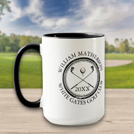 Golfer's en Clubnaam, Datum Zwart en Wit Golf Mok