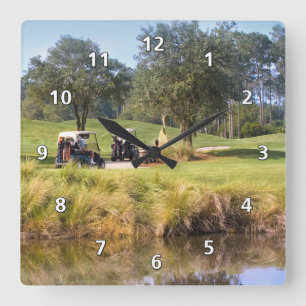 Golfers en Golf Course Clock Vierkante Klok