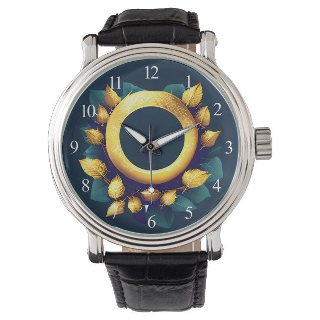 Golfers Green en Gold Wreath Horloge (Voorkant)