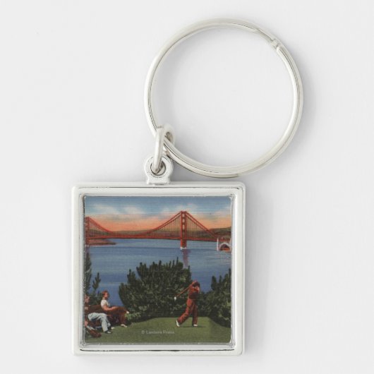 Golfers met Golden Gate Bridge op achtergrond Sleutelhanger (Voorkant)