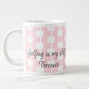 Golfers Mok, golfen is mijn leven! Roze wit vierka Grote Koffiekop