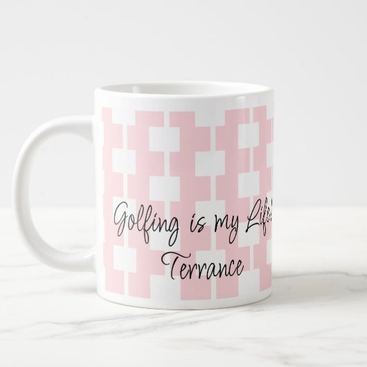 Golfers Mok, golfen is mijn leven! Roze wit vierka Grote Koffiekop (Links)