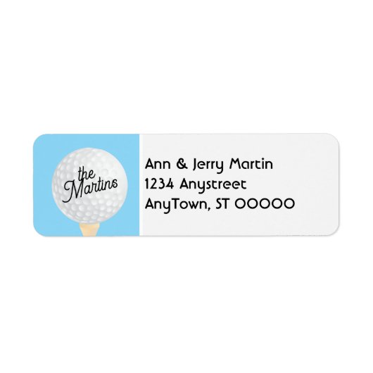 Golfers retour adres golfbal blauw en wit etiket (Voorkant)