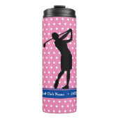 Golfer's roze polka dot thermische waterfles thermosbeker (Voorkant)