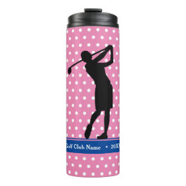 Golfer's roze polka dot thermische waterfles thermosbeker