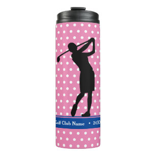 Golfer's roze polka dot thermische waterfles thermosbeker