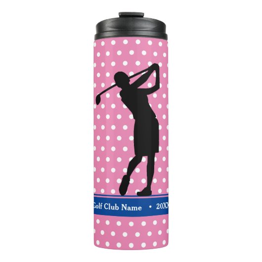 Golfer's roze polka dot thermische waterfles thermosbeker (Voorkant)