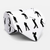 Golfers Silhouette Patter Black en White Stropdas (Opgerold)