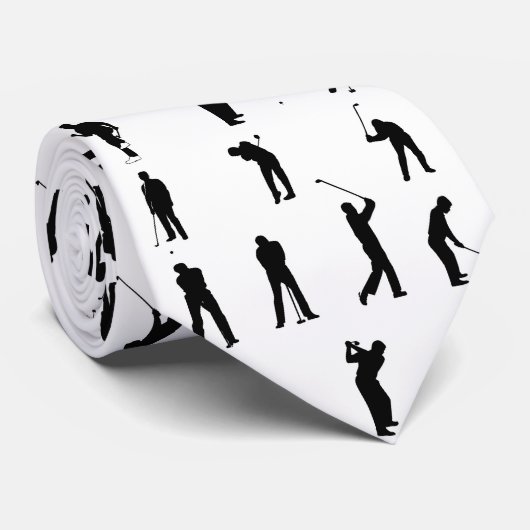 Golfers Silhouette Patter Black en White Stropdas (Opgerold)