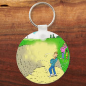 Golfer's Stuck in een Bunker. Funny Cartoon Sleutelhanger (Voorkant)